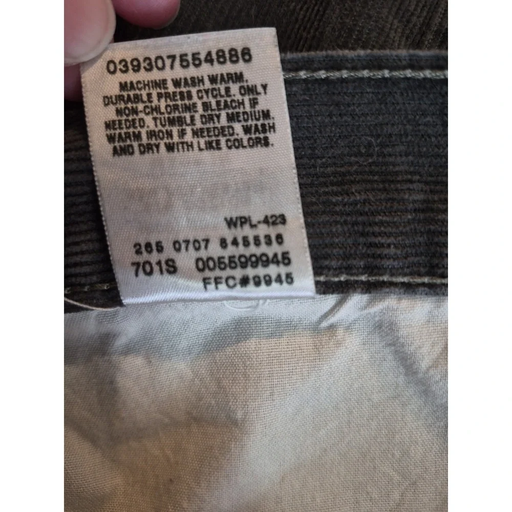 Levi's 559 Corduroy Trouser Pants Grey Cotton Relaxed Fit Straight Leg 33W x 34L